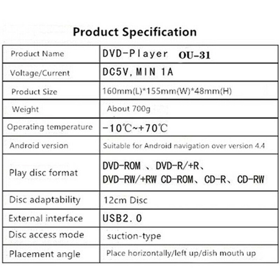 USB 2.0 External DVD VCD CD MP4 MP3 Player Disc Box For Car Android Stereo Radio
