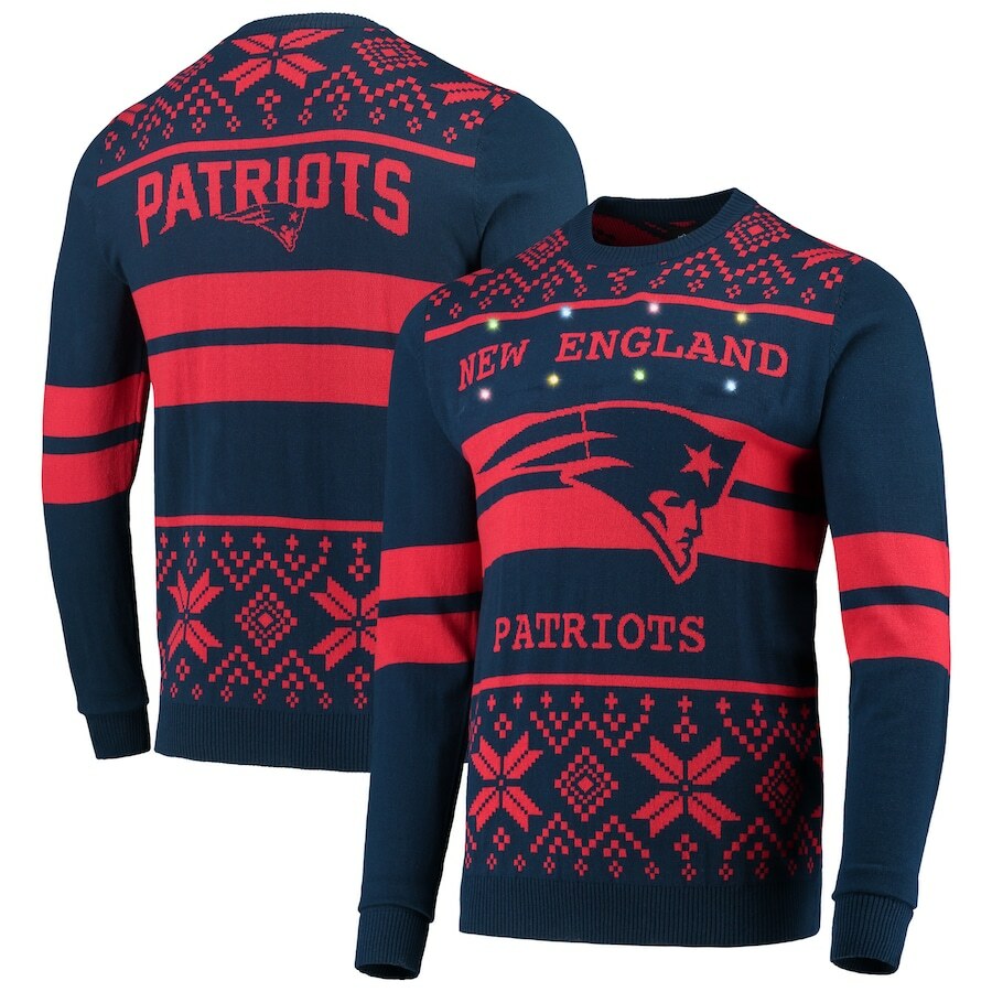 NFL Licensed Men's New England Patriots Navy/Red Light Up Ugly Sweater