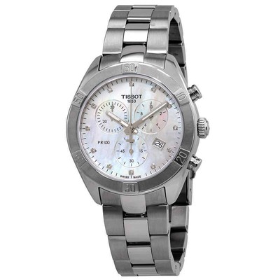 Женские часы с хронографом Tissot PR 100 MOP с бриллиантовым циферблатом T101.917.11.116.00