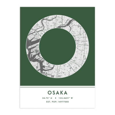 Osaka Japan City Map Typography Unframed Wall Art Print 12x16 In