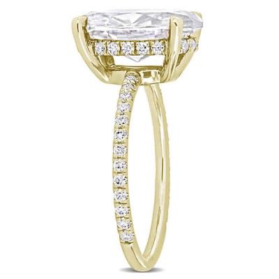 Pre-owned Amour 4 7/8 Ct Dew Oval Created Moissanite Engagement Ring In 10k Yellow Gold