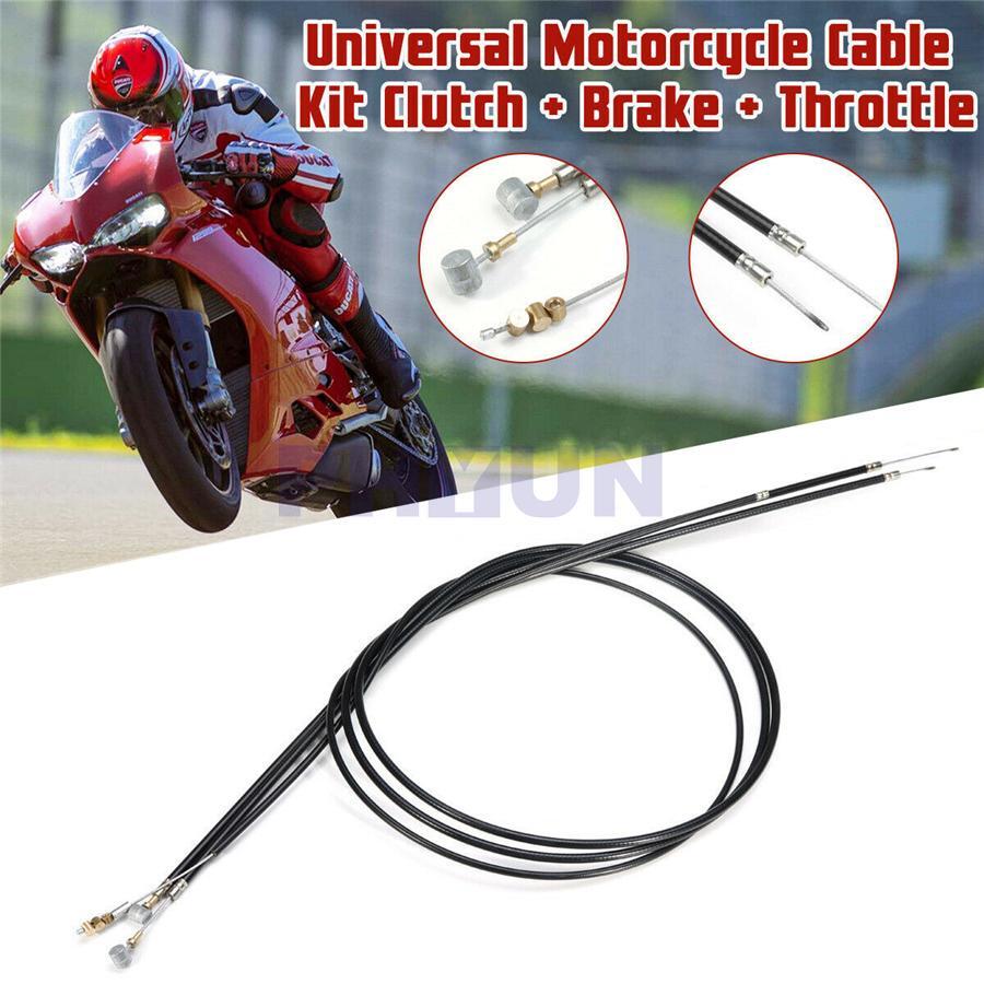 Universal Black Motorcycle Cable Set Kit Clutch Brake Throttle Harness Wires