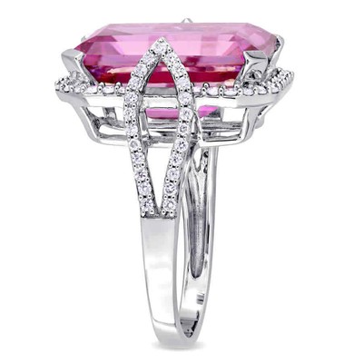 Pre-owned Amour 1/2 Ct Tw Diamond And 14 1/2 Ct Tgw Pink Topaz Octagon Ring In 14k White