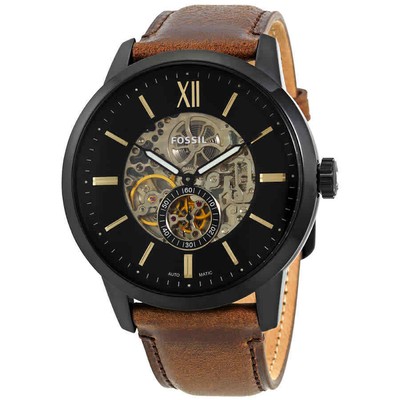 Мужские часы Fossil Townsman с автоматическим черным циферблатом в виде скелета ME3155
