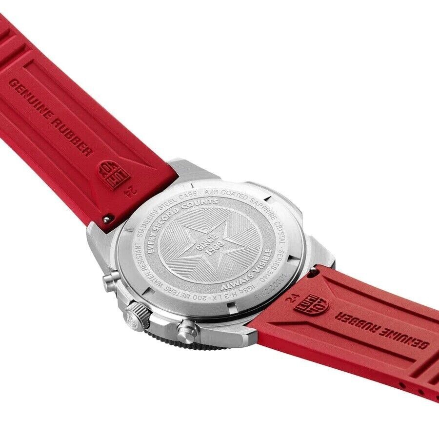 Pre-owned Luminox Pacific Diver Xs.3155 Chrono 44mm Red Rubber Steel Men's Swiss Watch