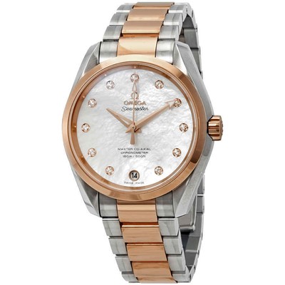 Женские часы Omega Seamaster Aqua Terra MOP с бриллиантовым циферблатом из стали и розового золота 18 карат