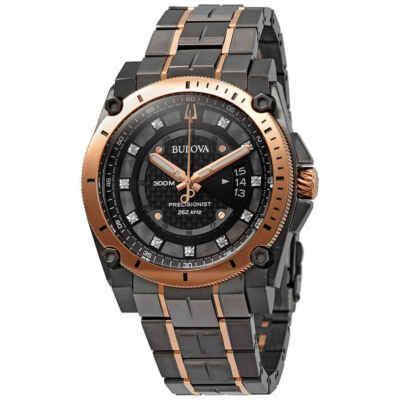 Мужские часы Bulova Precisionist с черным бриллиантовым циферблатом 98D149