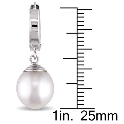 Pre-owned Amour 9 - 10 Mm South Sea Cultured Pearl Hinged Hoop Drop Earrings In 14k White