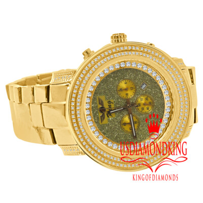 Pre-owned Diamond Maxx 2 Ctw Genuine Natural Real Diamond Full Stainless Steel Men's Yellow Gold Watch