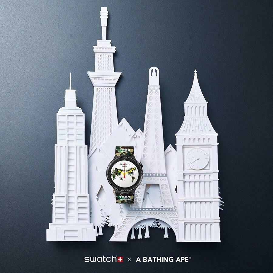 Pre-owned A Bathing Apex Swatch A Bathing Ape Bape X Swatch Global World Model In Green
