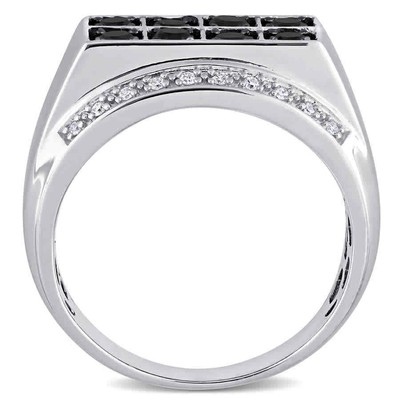Pre-owned Amour 1 Ct Tw Black And White Diamond Double Row Men's Ring In Two-tone Sterling