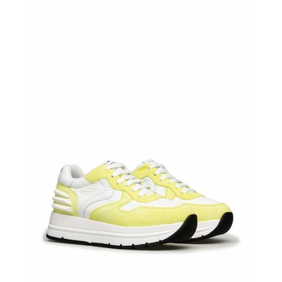Pre-owned Voile Blanche Women's Trainers  Maran 1g08 Lime White Leather Fabric