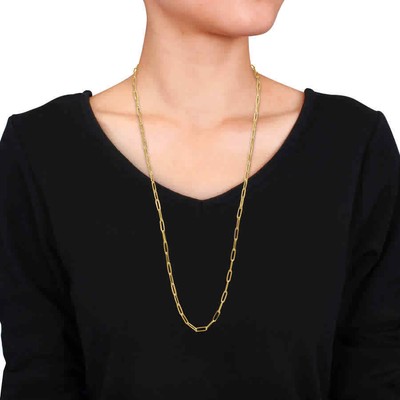 Pre-owned Amour 4.3mm Paperclip Chain Necklace In 14k Yellow Gold, 34 In