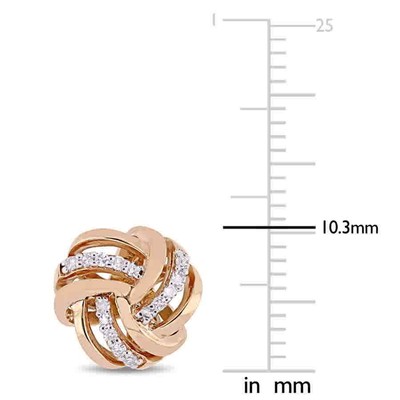 Pre-owned Amour 1/6 Ct Tw Diamond Knot Stud Earrings In 14k Rose Gold