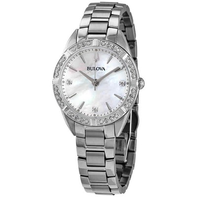 Женские часы Bulova с кварцевым циферблатом и бриллиантами 96R228