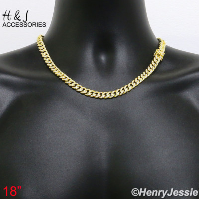 Pre-owned H&j Jewelry 18"men 925 Sterling Silver 8mm Gold Plated Icy Cz Miami Cuban Curb Necklacegn11 In White/colorless