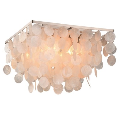 Vaxcel Elsa Capiz Shell 16' Square Flush Mount, Satin Nickel - C0171