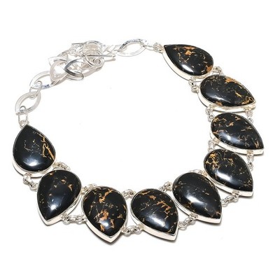 Copper Black Turquoise Gemstone 925 Sterling Silver Pear Jewelry Necklace 18" W4 Copper Black Turquoise Gemstone 925 Sterling Silver Pear Jewelry Necklace 18" W4