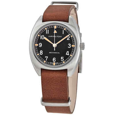 Мужские часы Hamilton цвета хаки Pilot Pioneer с ручным заводом и черным циферблатом H76419531