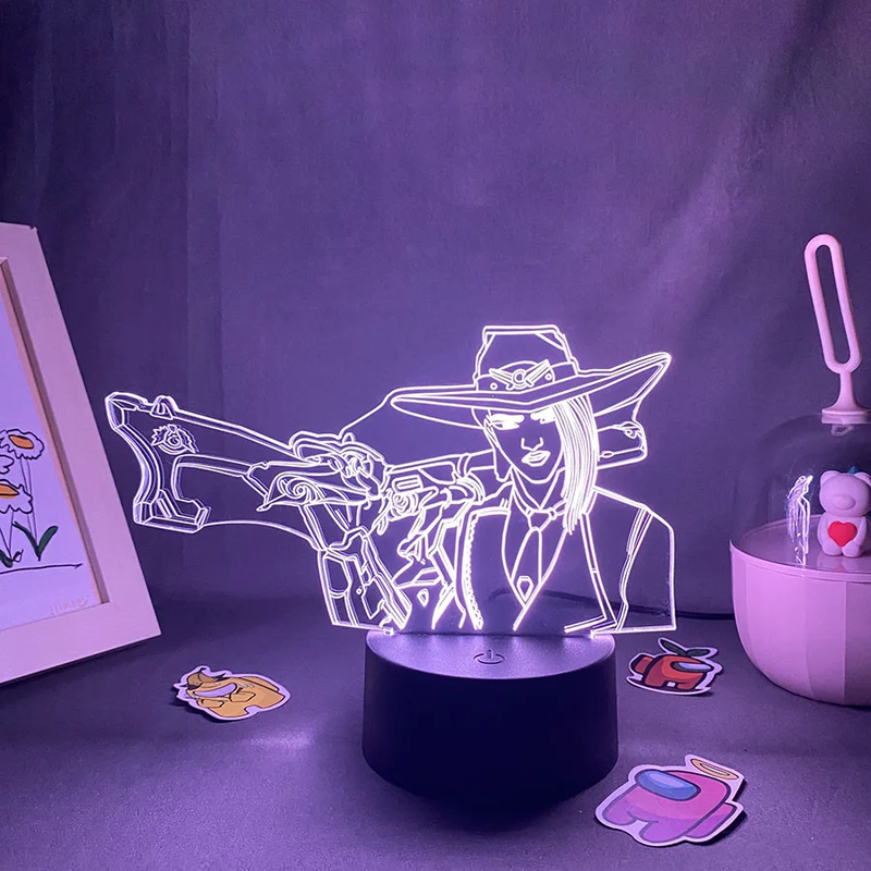 Overwatches OW Game Figure Hero Ashe 3D Led Neon Night Lights Birthday Gift for 