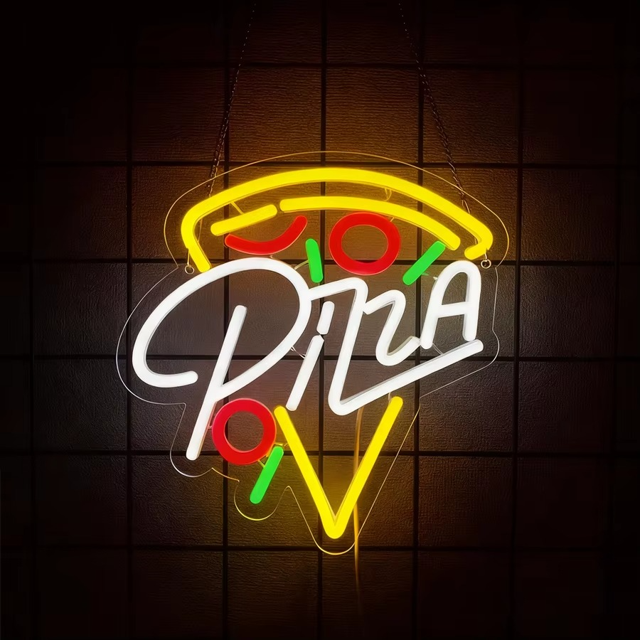 Melting Pizza Slice Neon Sign - LED Light Fast Food Pizza Shop Takeaway Italian