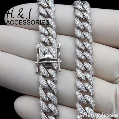 Pre-owned H&j Jewelry 20"men 925 Sterling Silver 8mm Icy Bling Cz Miami Cuban Curb Chain Necklacesn11 In White/colorless