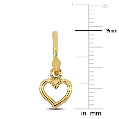 Pre-owned Amour Heart Charm Hoop Earrings In 14k Yellow Gold