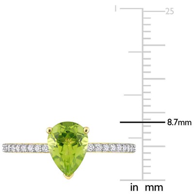 Pre-owned Amour 1 1/7 Ct Tgw Pear Shape Peridot And 1/7 Ct Tdw Diamond Ring In 14k Yellow