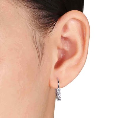 Pre-owned Amour 1/4 Ct Tw 3 Stone Diamond Leverback Earrings In 14k White Gold