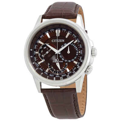 Pre-owned Citizen Calendrier World Time Eco-drive Brown Dial Men's Watch Bu2020-29x