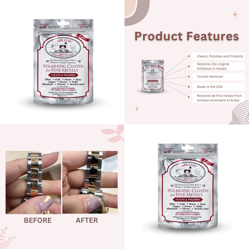 Cape Cod Polishing Cloths for Fine Metals, Jewelry Cleaner and Tarnish Remover