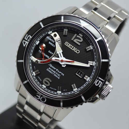 Pre-owned Seiko Sportura Srg019p1 Kinetic Direct Drive Black Men's Watch Srg019