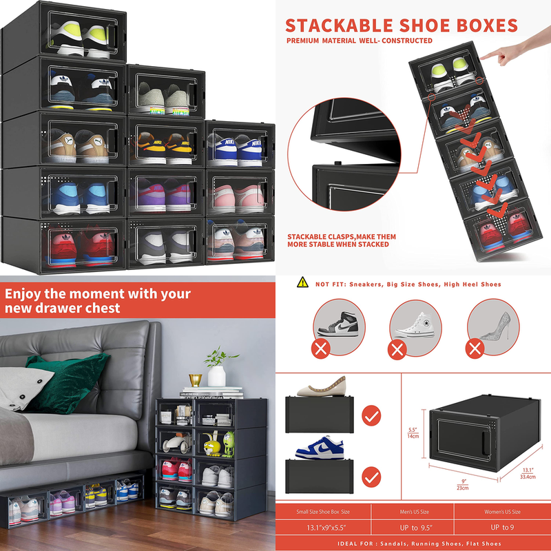 Shoe Organizer Boxes Space Saving Shoe Holder Sneaker Display Case 12 Pack