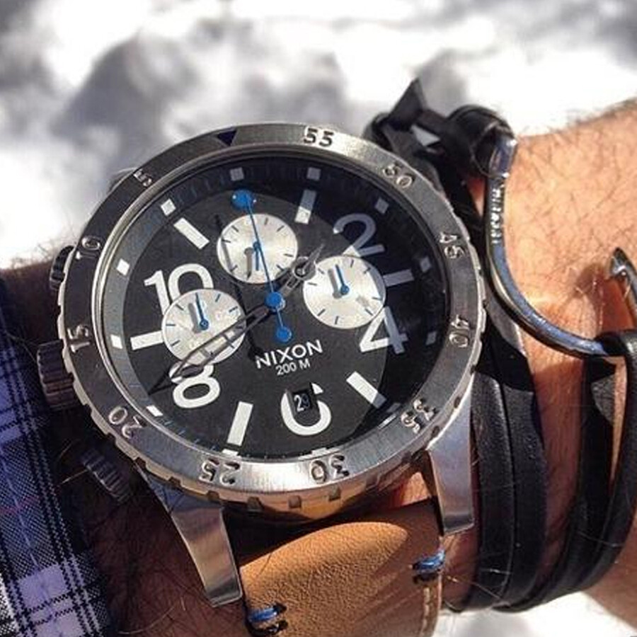 Pre-owned Nixon Men's 48-20 Chronograph Black Dial Tan Leather Men's Watch A363 1602