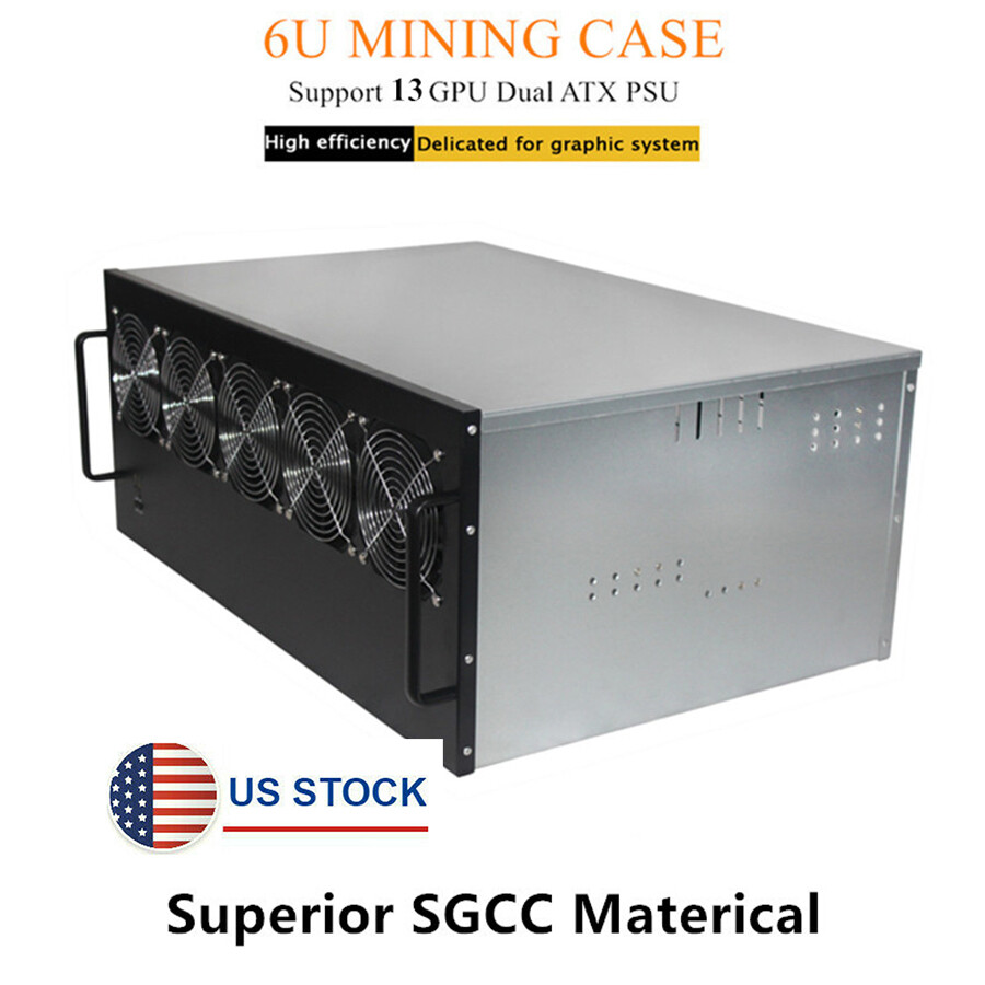 6U Mining Rig Frame Server Case w/5 Fan For ATX 12/13 GPU Mi