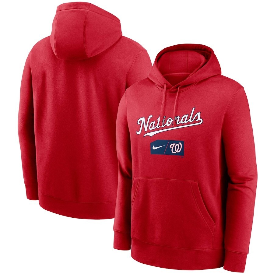 Пуловер Nike Mens 3XL MLB Washington Nationals с капюшоном и надписью Team Club красный