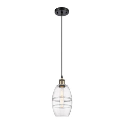 Innovations 516-1P Vaz 1Lt 6'' Cord Mini Pendant, BK BS/CL - 516-1P-BAB-G557-6CL