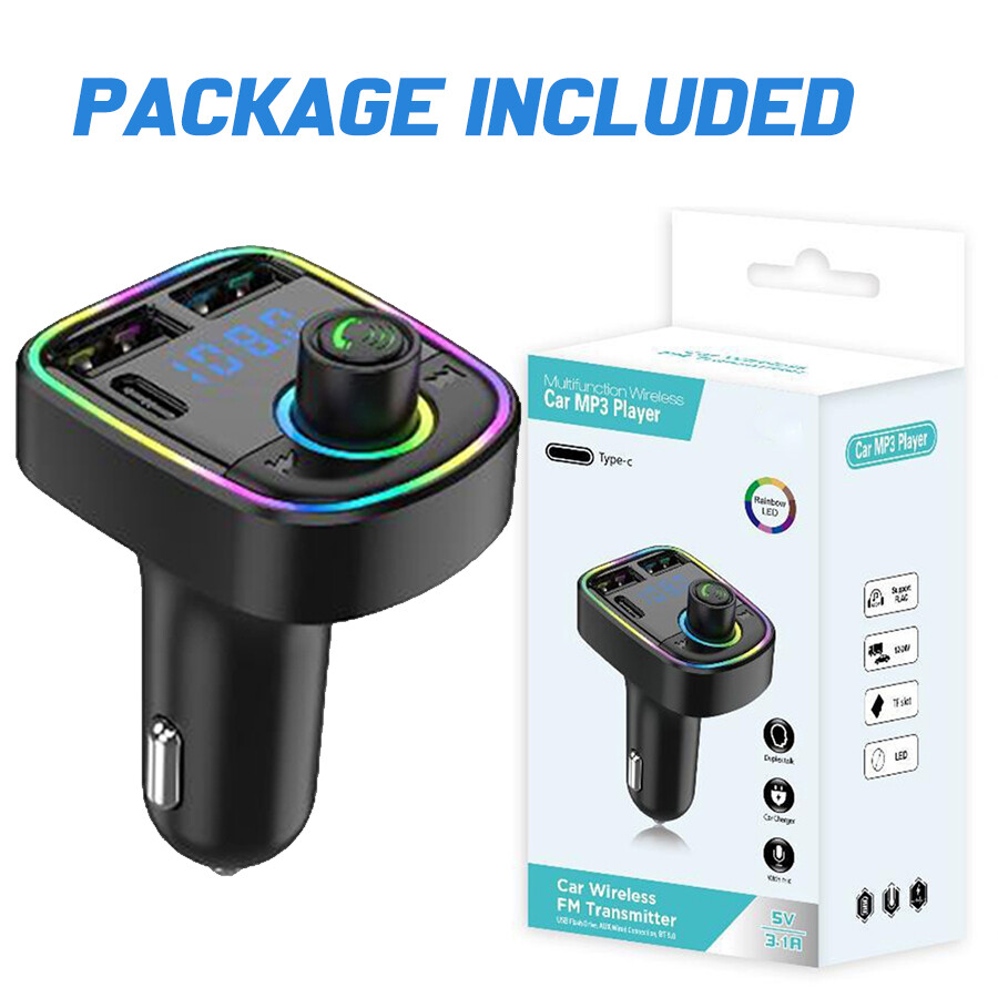 Bluetooth5.0 Car Wireless FM Transmitter Adapter 2 USB PD Charger AUX Hand-Free