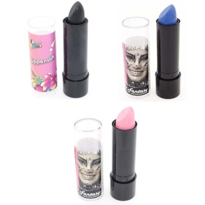 3 STÜCK LIPPENSTIFT SCHWARZ BLAU ROSA Karneval Halloween Fasching Party Schminke