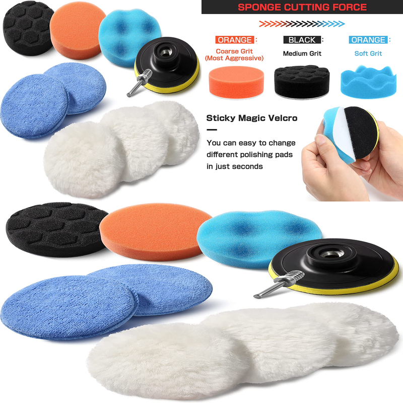 Wool Buffing Polishing Pad Kit, Drill Buffer Attachment 3 In