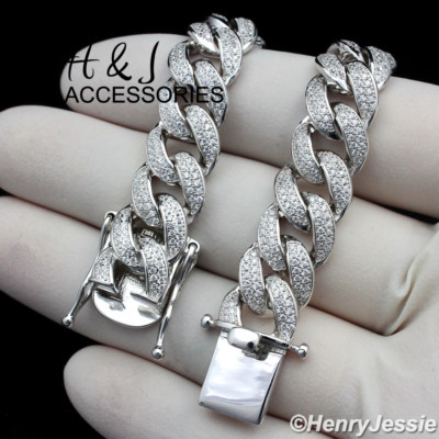 Pre-owned H&j Jewelry 20"men 925 Sterling Silver 12mm Icy Cz Miami Cuban Curb Link Chain Necklacesn21 In White/colorless