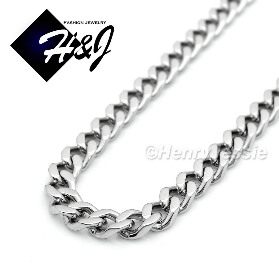 18"-36"MEN Stainless Steel 5mm Silver Cuban Curb Chain Necklace Cross Pendant*P