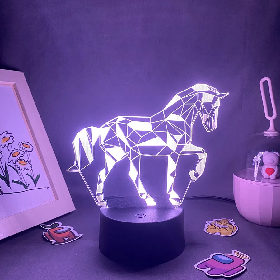 Cute Animal Geometric Horse 3D LED Lamps RGB Battery Night Light Colorful Gift