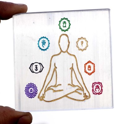 7 Chakra Signs Crystal Meditation Bar Chakra Selenite Energy Healing 4x4'' JW
