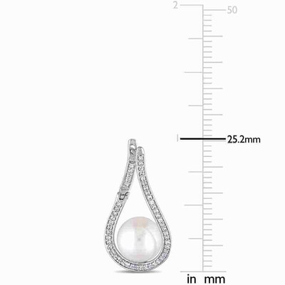 Pre-owned Amour 9 - 9.5 Mm Cultured Freshwater Pearl And 1/3 Ct Tw Diamond Tear Drop In White