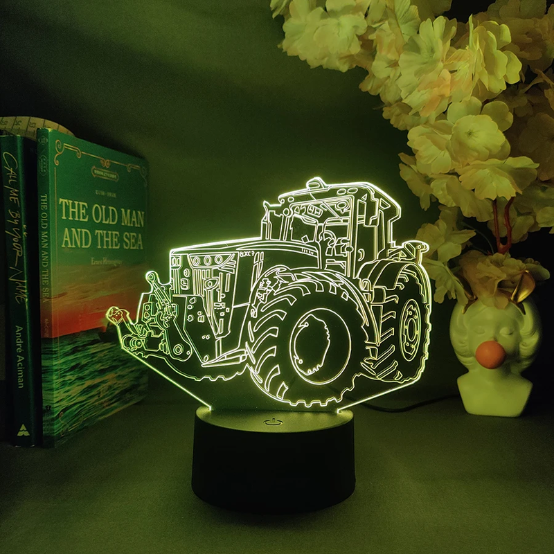 Tractor Toy Car Model 3D Night Lamp Trailer and Accessories Simulation Children'