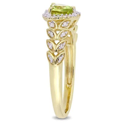 Pre-owned Amour 1/2 Ct Tgw Peridot And Diamond Halo Heart Ring In 10k Yellow Gold In Check Description