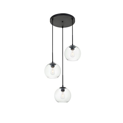 Living District Baxter 3 Light Pendant, Black/Clear, 18.1'' - LD2208BK