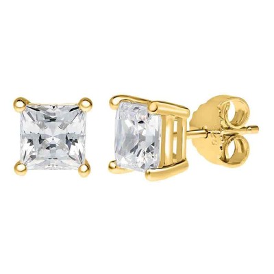 Pre-owned Maulijewels 0.75 Ct Princess Cut Diamond Stud Earrings 14k Yellow Gold In White