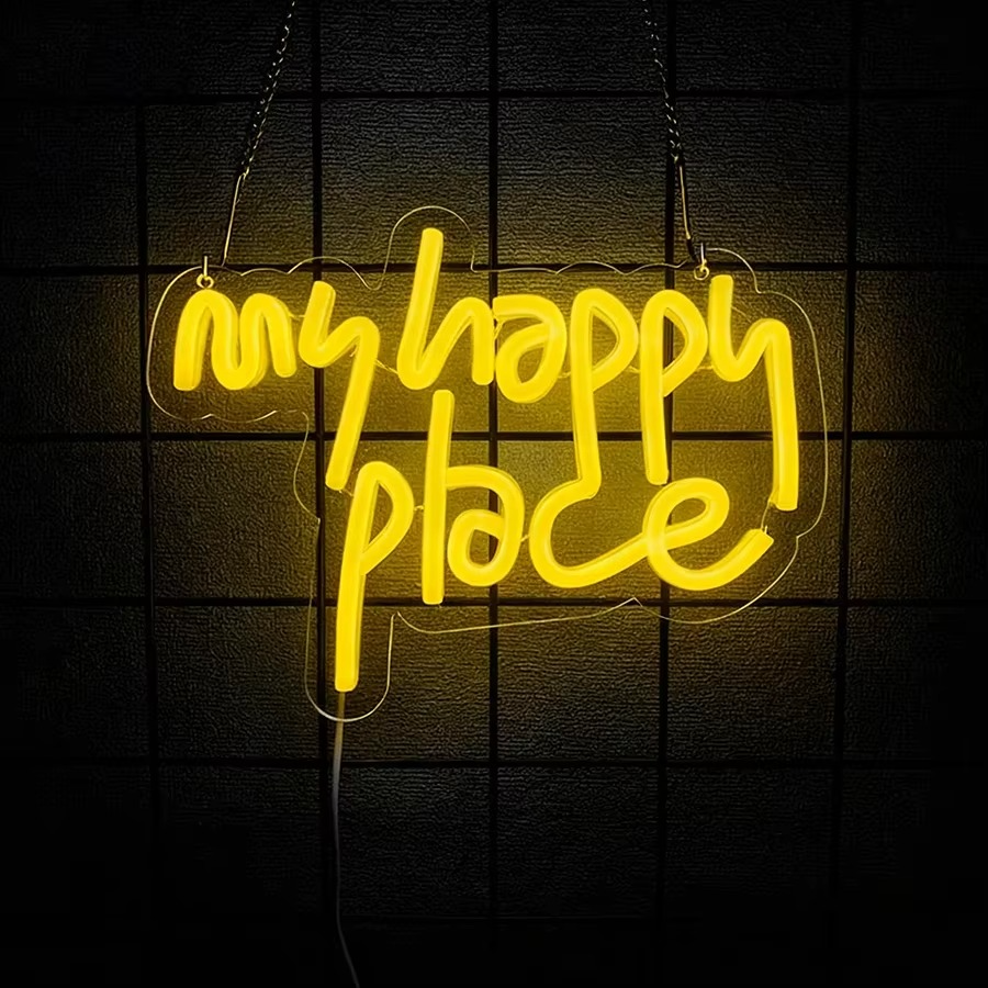 My Happy Place Neon Light - Relaxing yellow LED Sign Games Room Bedroom Bar